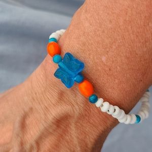 Butterfly Stretch Bracelet Turquoise White Orange Bohemian Style Gift Graduation